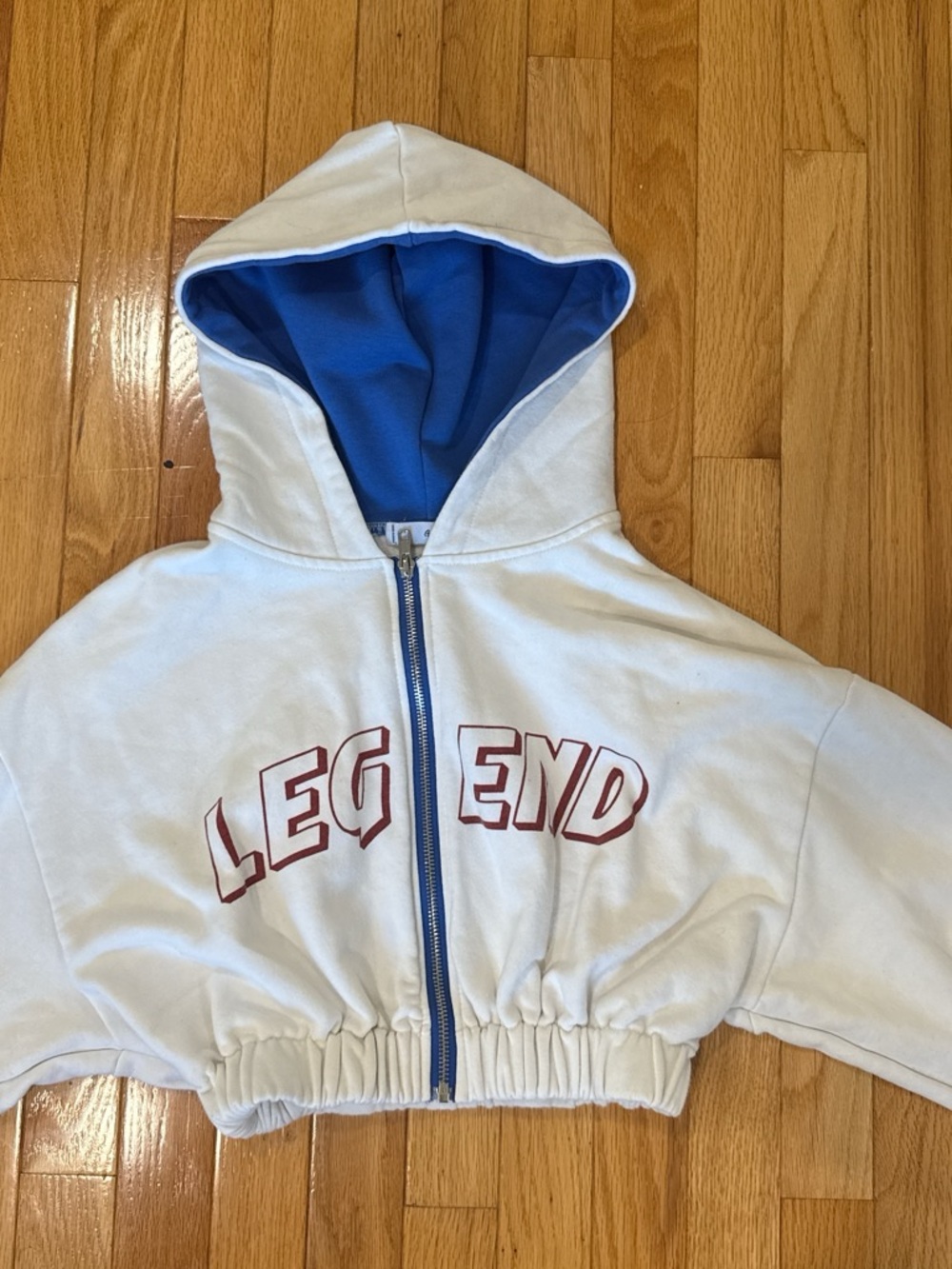 Adika White Hoodie with Blue Lining and 'LEGEND' Graphic